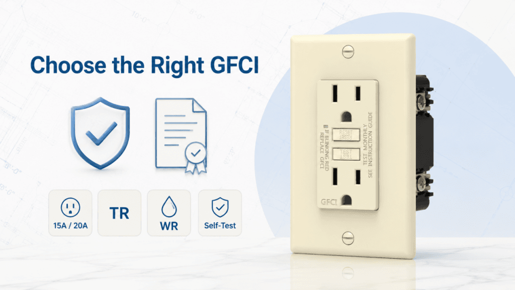 How to choose the right GFCI outlet with 15A 20A rating, TR, WR, self-test, and certification features