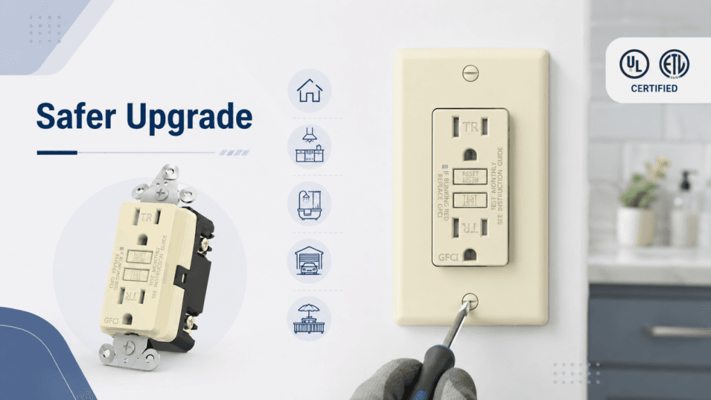 UL and ETL certified tamper-resistant GFCI outlet upgrade for residential and project applications