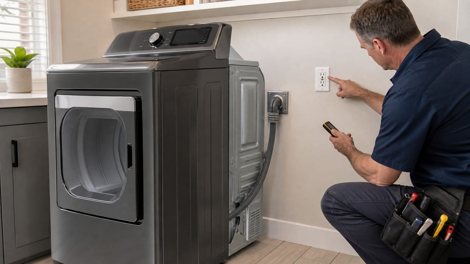 Electric dryer connected to a modern four-wire receptacle protected by a compatible GFCI breaker