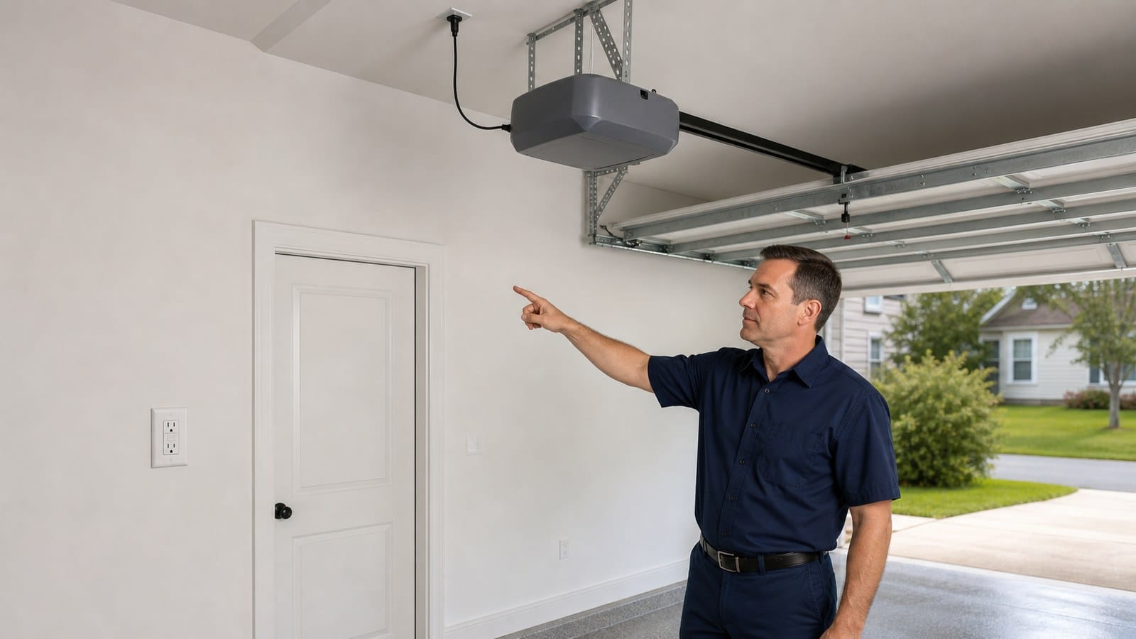 Garage door opener connected to a GFCI-protected ceiling receptacle with an accessible wall reset point