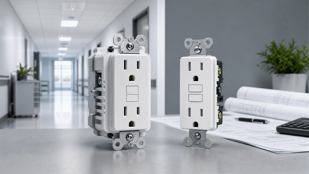 Hospital-grade GFCI concept compared with a standard commercial GFCI receptacle