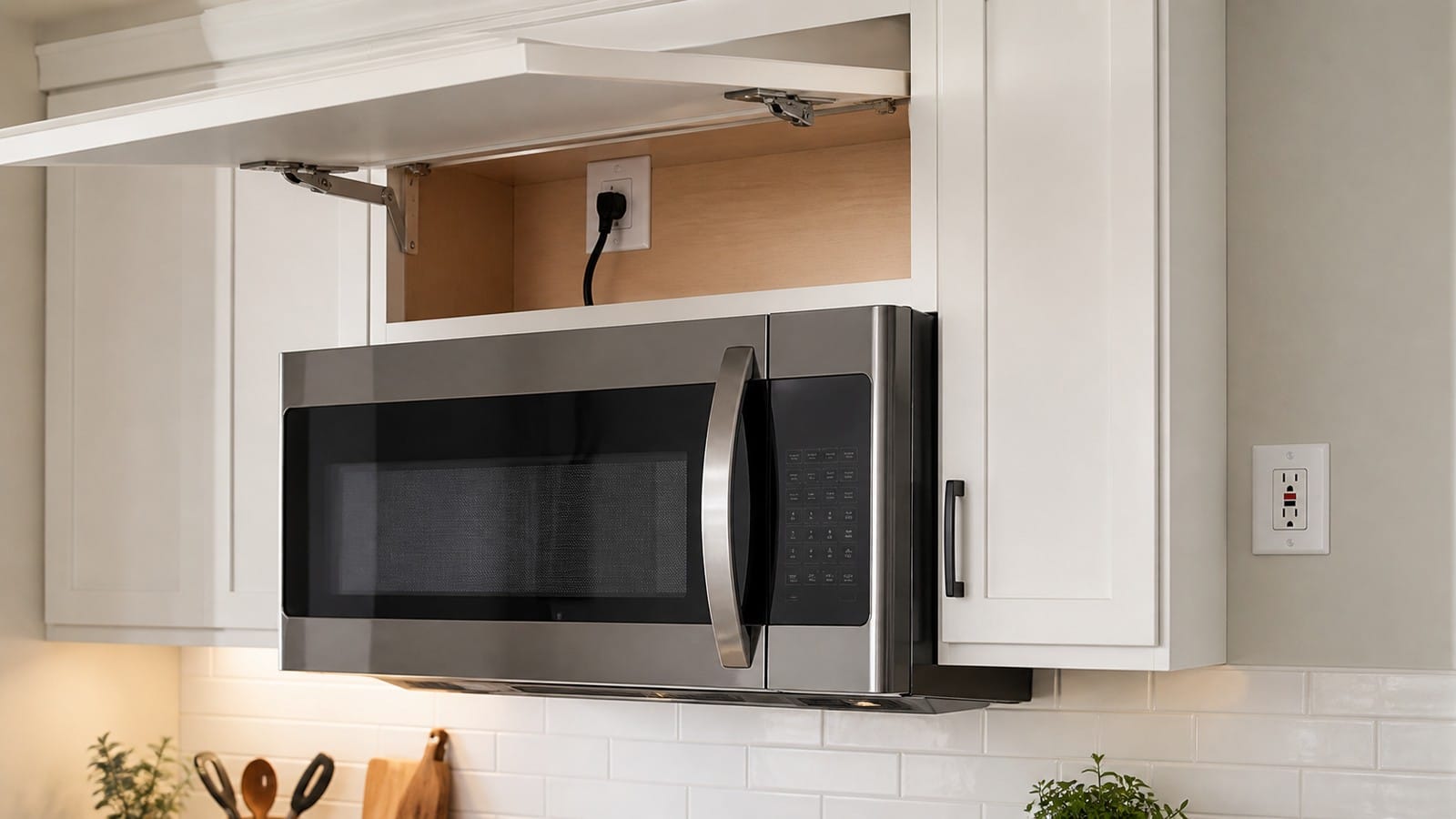 Over-the-range microwave supplied from an accessible GFCI-protected kitchen circuit